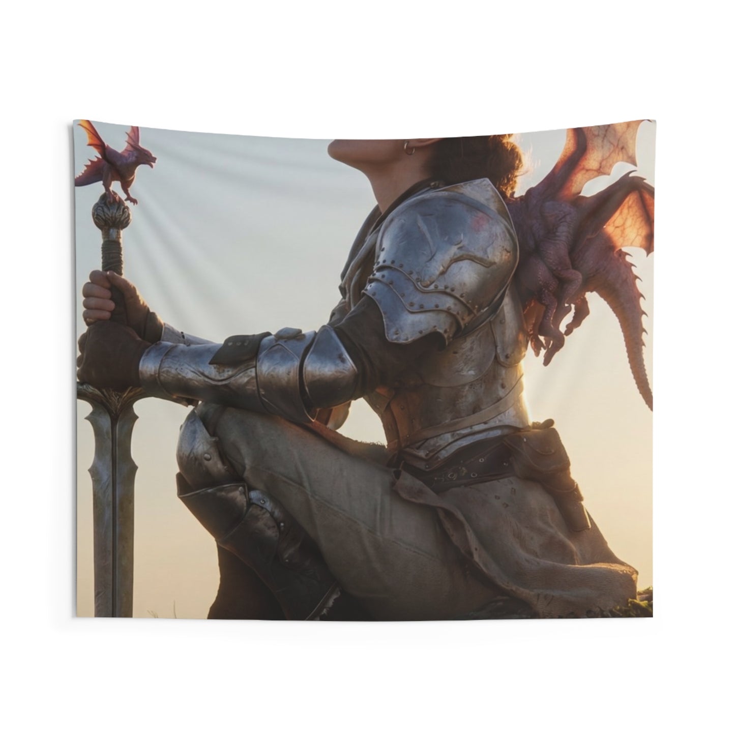 Dragon Rider Sentinel Wall Tapestry – Sunset Peak and Whispering Wings