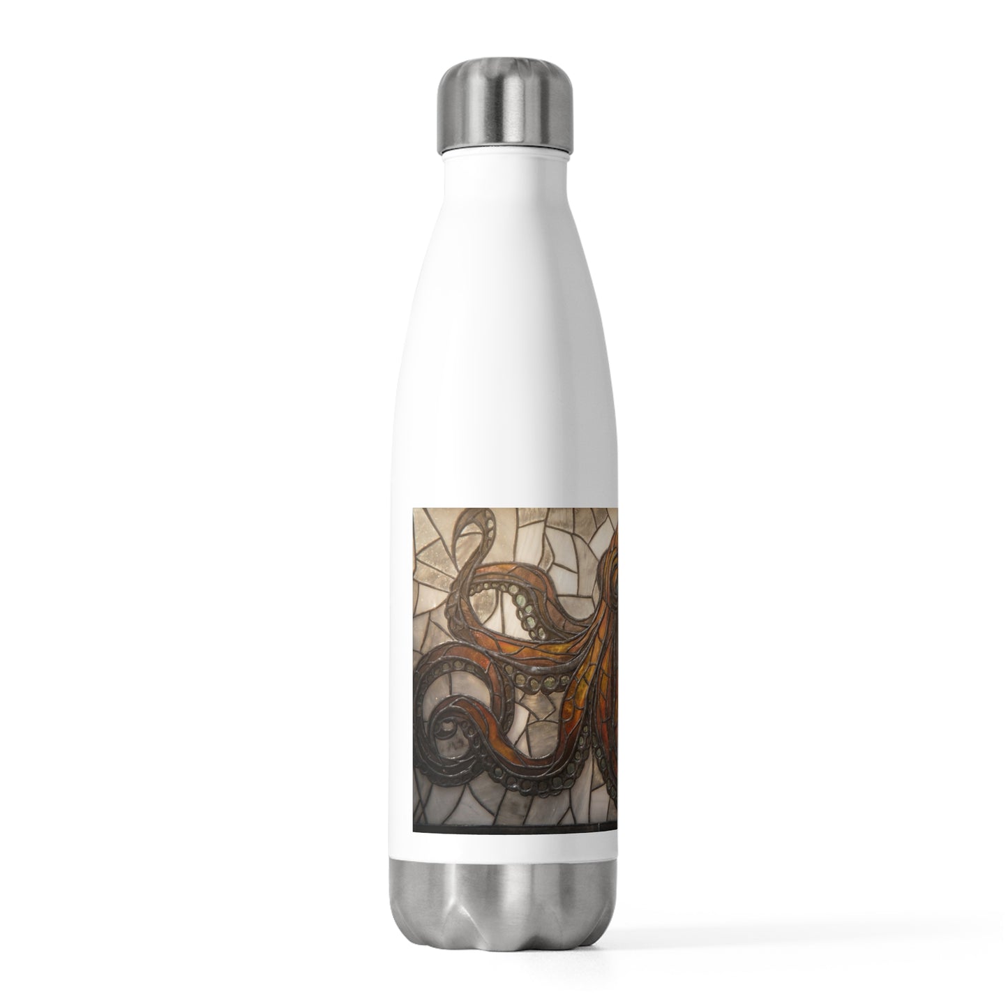 Art Nouveau Octopus Stained Glass Bottle – Amber Whispers Through Copper Latticework