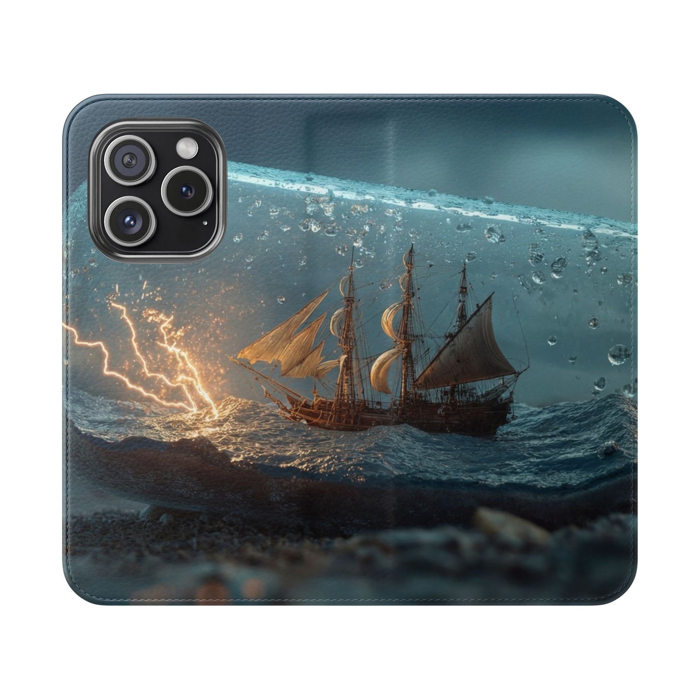 Storm-Struck Galleon Flip Cases – Lightning Inside Glass Bottle