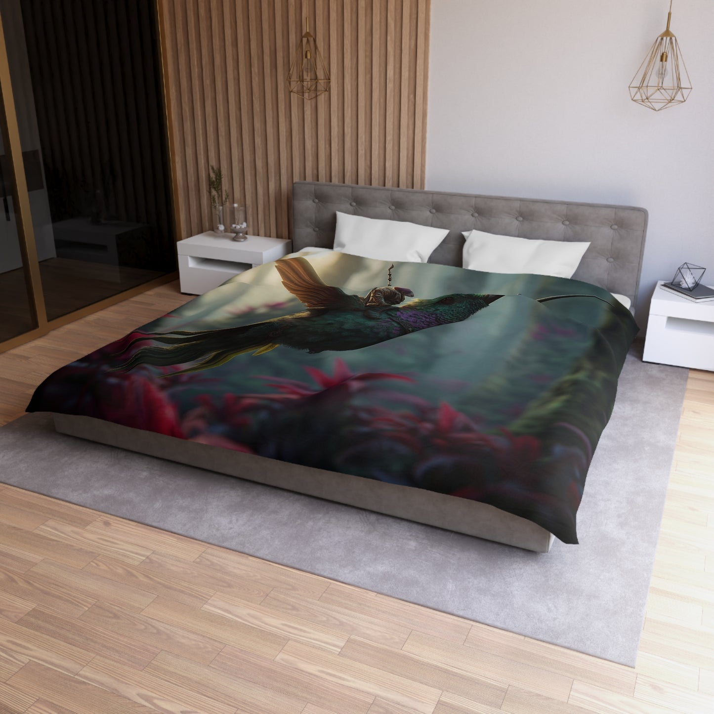 Hummingbird Rider Microfiber Duvet Cover – Dawn’s Whisper Through the Canopy