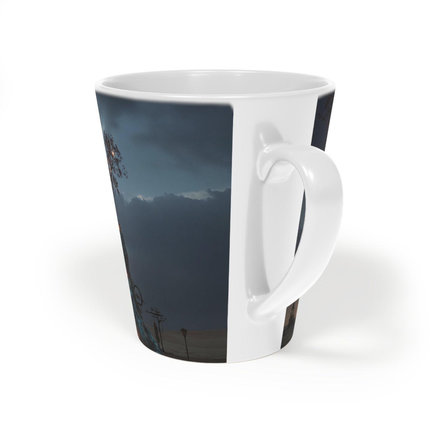 Lantern-Lit Wisp Tree Latte Mug, 12oz – Amber and Blue Guardian Grove