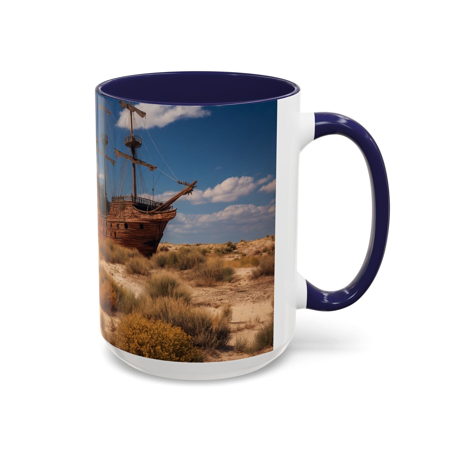 Desert Shipwreck Accent Coffee Mug (11, 15oz) – Golden Sandscape Voyage