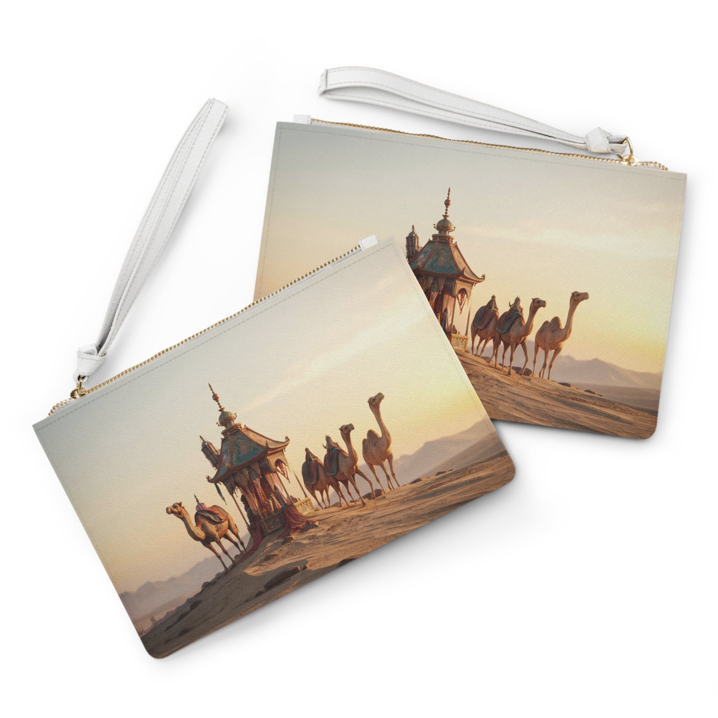 Desert Mirage Clutch Bag – Ornate Pavilion & Camels at Sunset