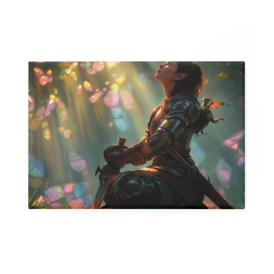 Sentinel Knight with Dragon Companion Button Magnet, Rectangle (1 & 10 pcs) – Golden Grove Sanctuary