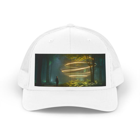 Golden Spiral Trucker Retro Hat – Forest Light Vortex Cap