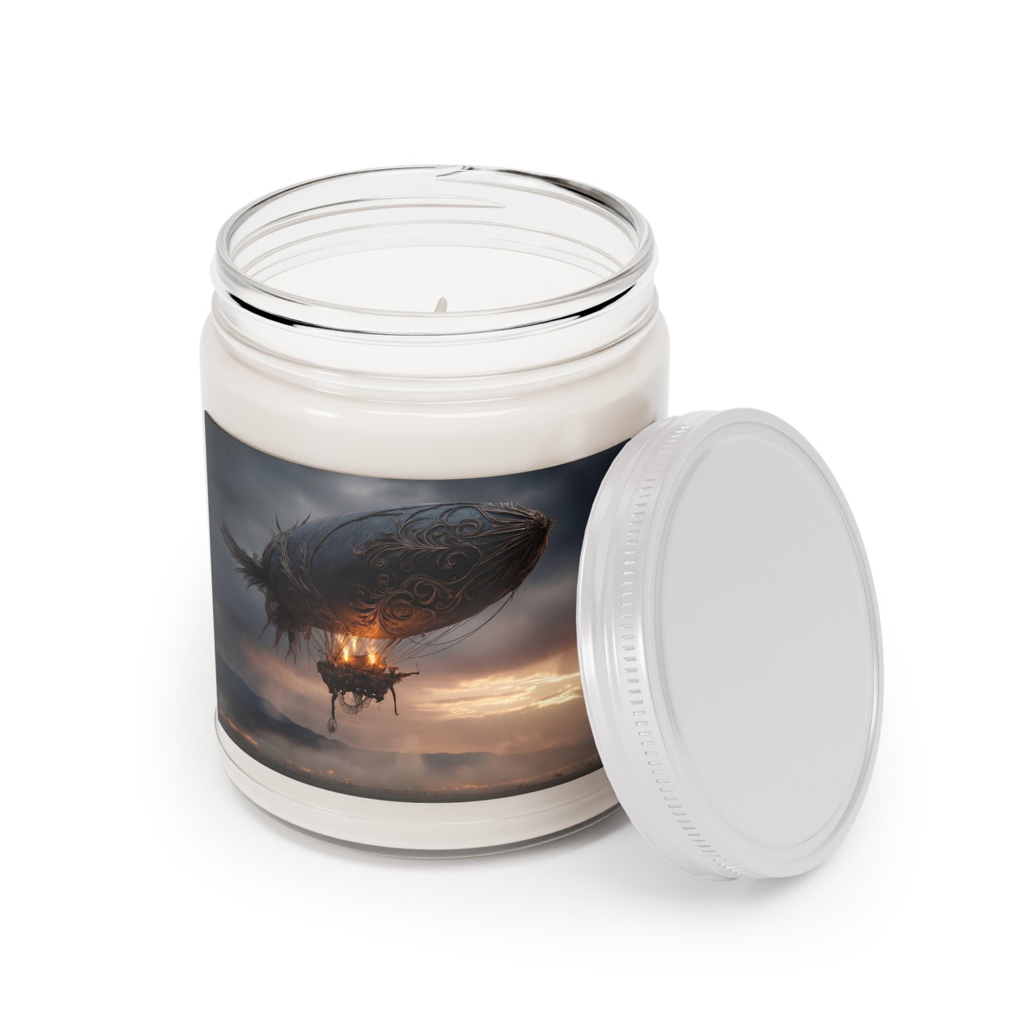 Gilded Airship Scented Soy Candles with White Lid, 9oz – Sunset Voyage Through Storm Skies