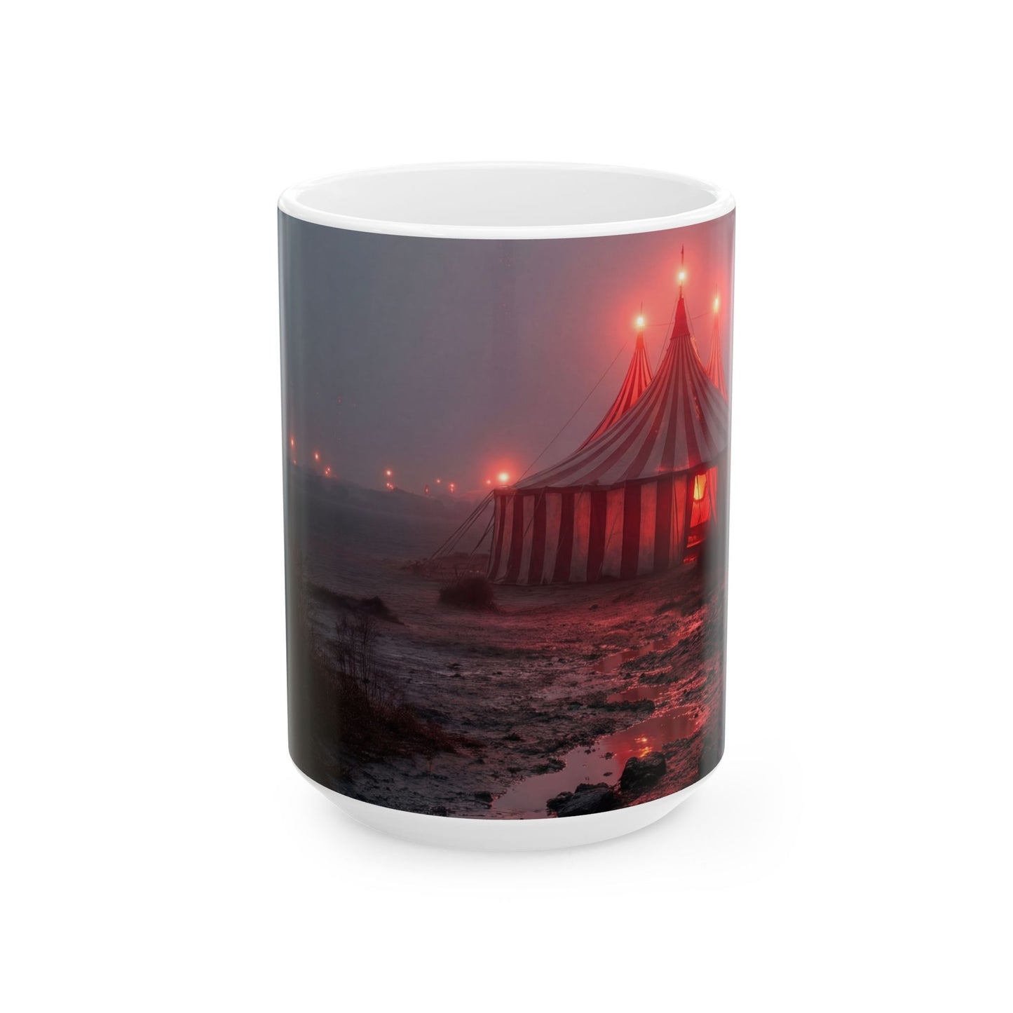 Crimson Circus Tent Ceramic Mug – Midnight Fog & Velvet Lights