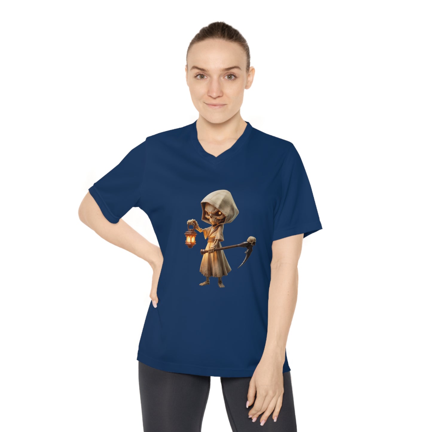 Lantern Guardian Women's Performance V-Neck T-Shirt – Bone Sentinel with Gilded Flame