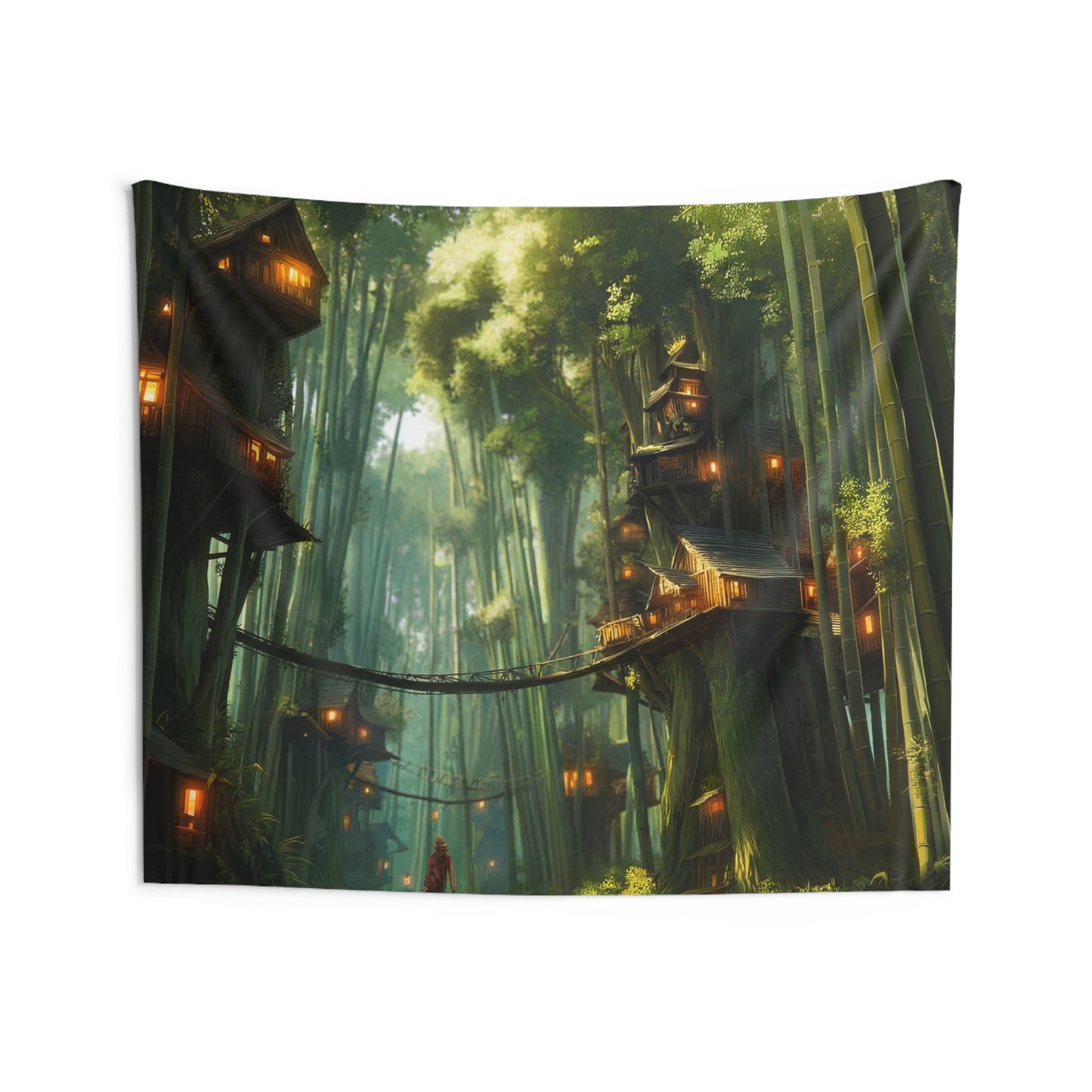 Bamboo Canopy Treehouse Tapestries – Sunlit Forest Sanctuary