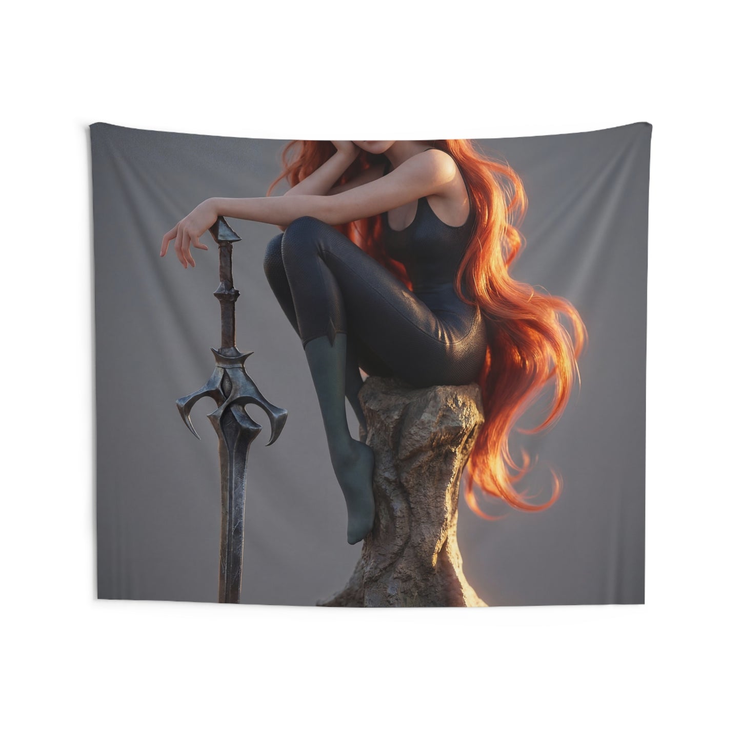 Crimson Sentinel Indoor Wall Tapestries – Sunset Vigil on the Stone