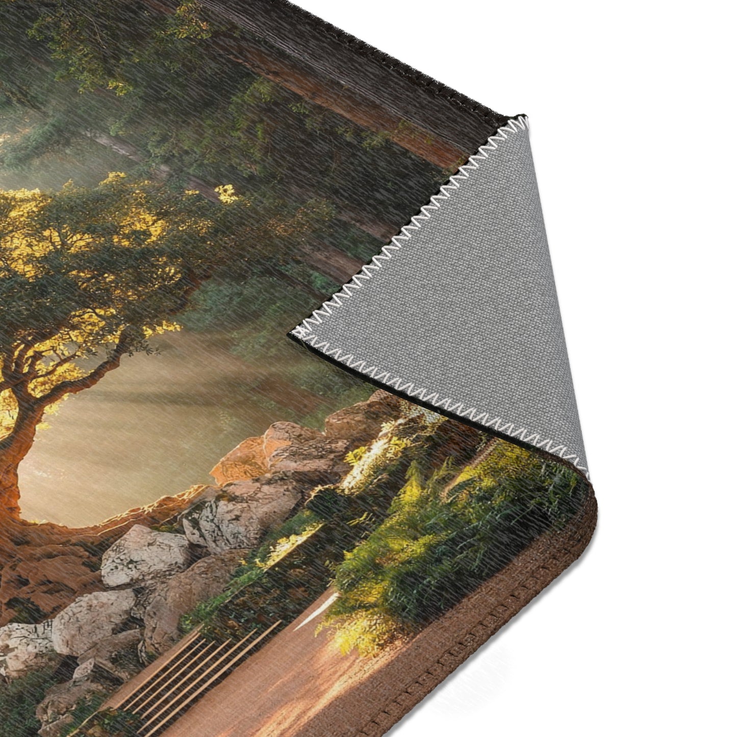 Ancient Wisdom Tree Area Rug – Sunbeam Sanctuary Through Mossy Roots