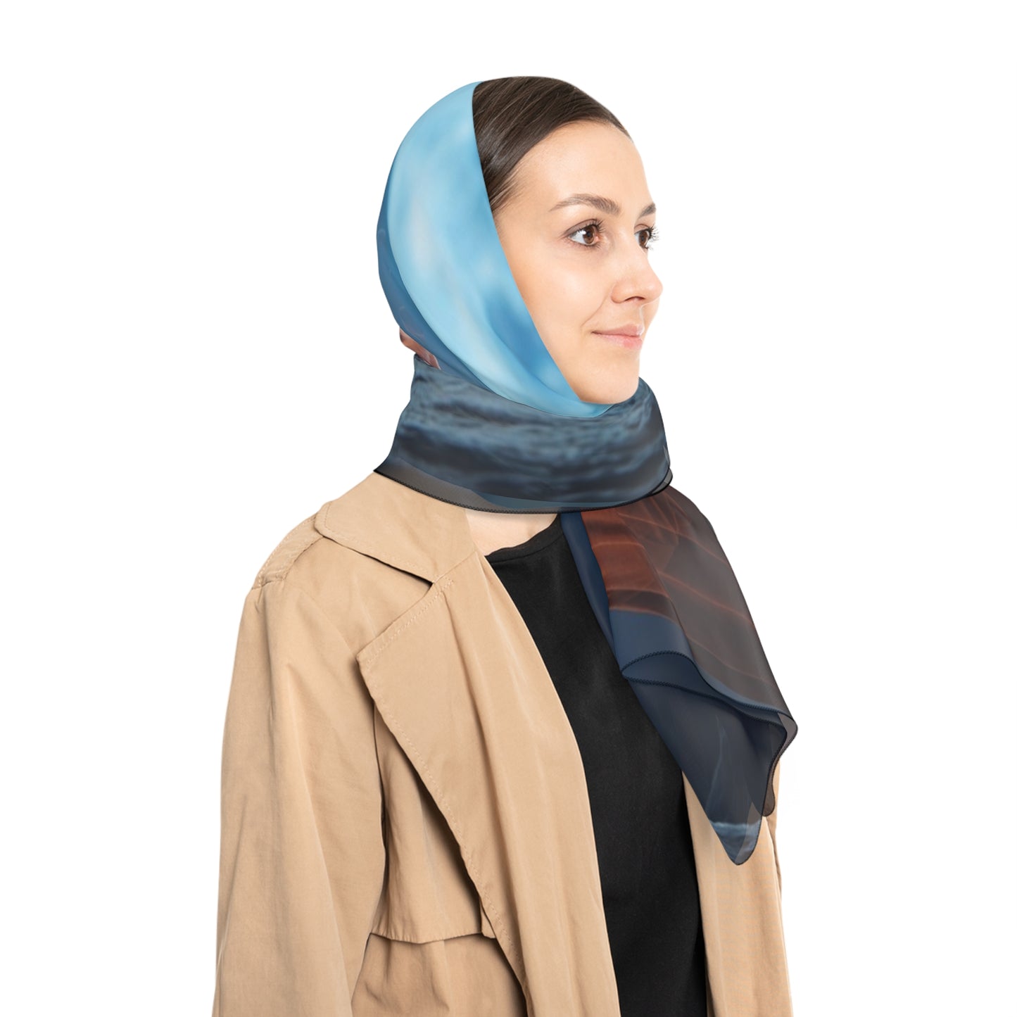 Lunar Meditation Poly Scarf – Crimson Monk’s Peaceful Glow