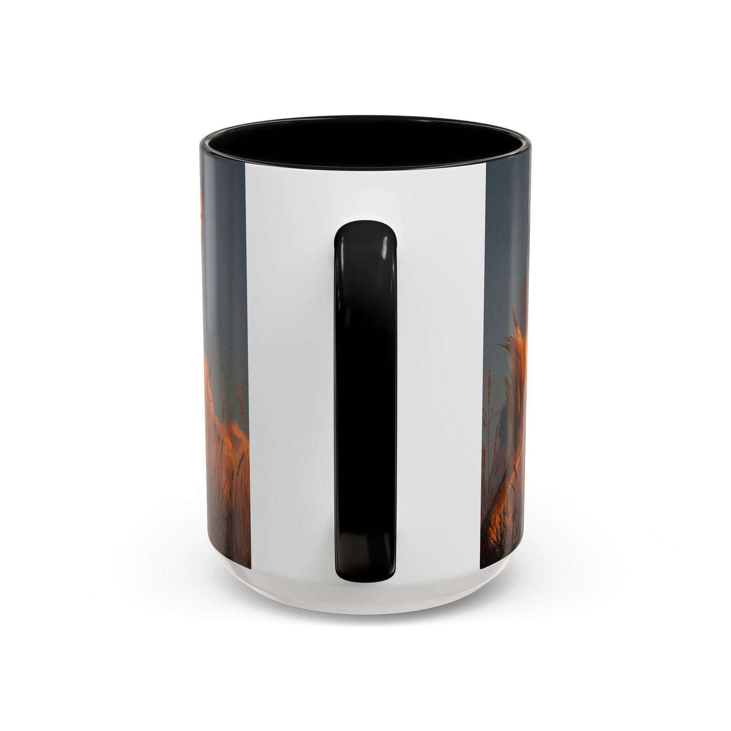 Sunset Dragon Accent Coffee Mug (11, 15oz) – Warm Ember Guardian in Golden Grasses