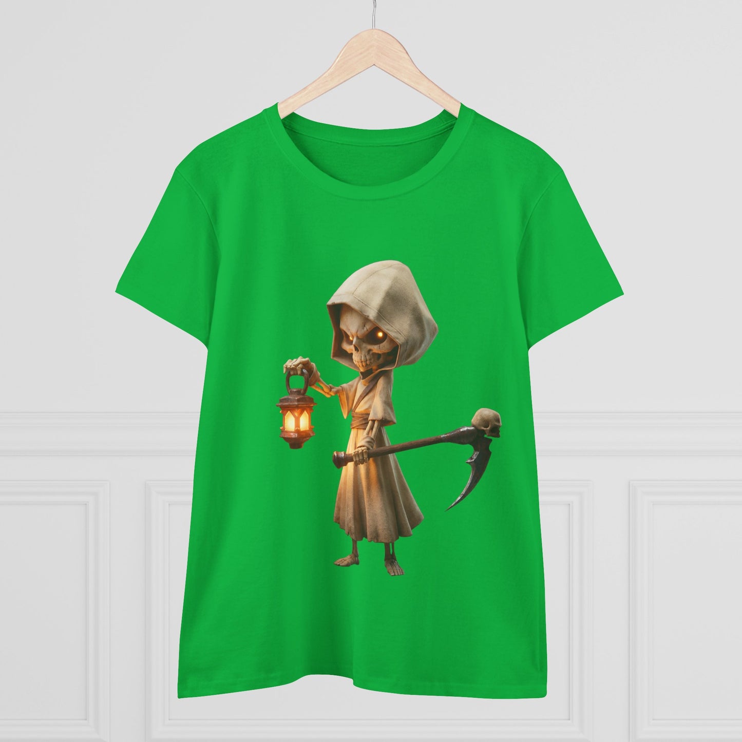 Lantern-Bearing Guardian Women's Midweight Cotton Tee – Hollowed Bone Sentinel