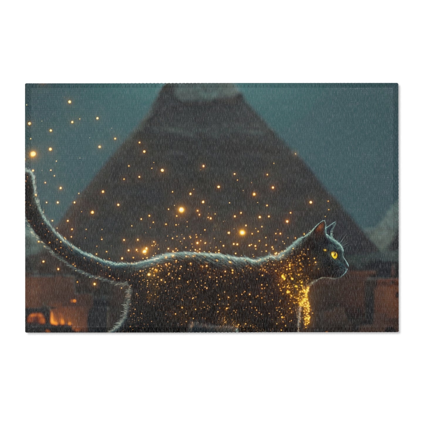 Starlit Cat in Pyramids Area Rug – Midnight Nile Guardian