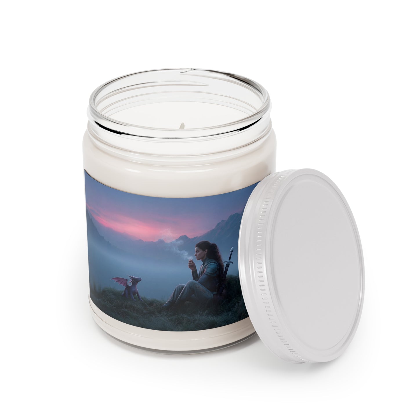Warrior and Dragon Sunset Scented Soy Candles with White Lid, 9oz – Quiet Mountain Vigil