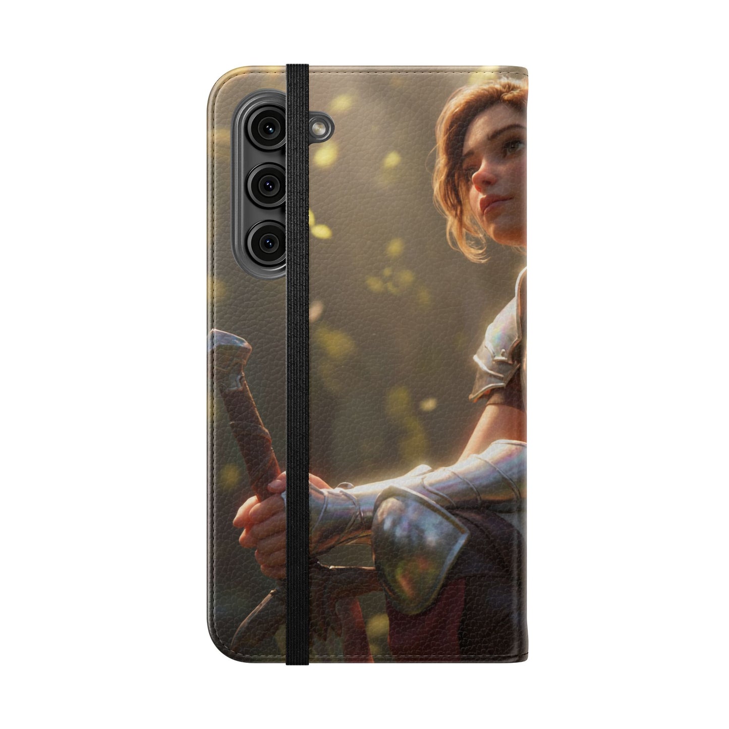 Elven Knight with Dragon Flip Cases – Iridescent Armor & Tiny Guardian Portrait