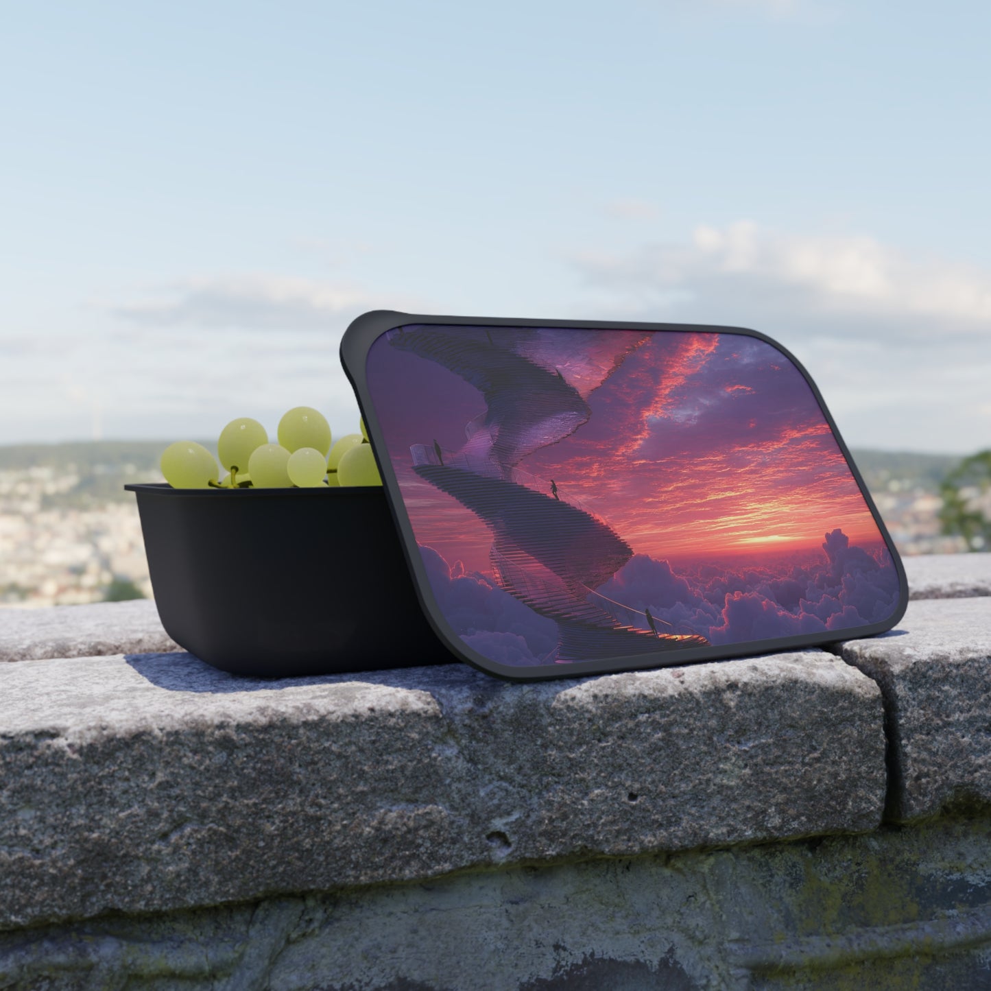 Celestial Spiral Staircase PLA Bento Box with Band and Utensils – Ascending Through Twilight Clouds