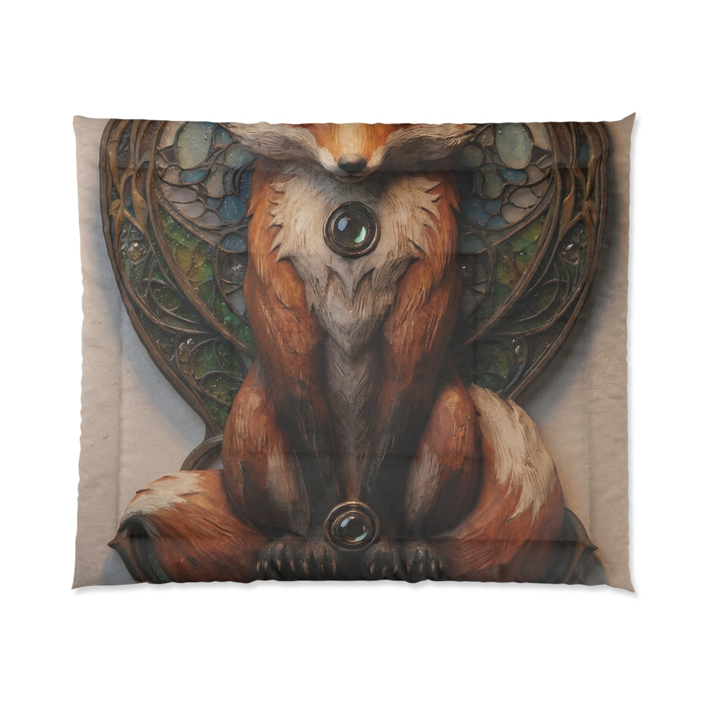 Fox Sentinel Comforter – Stained Glass Twilight Guardian