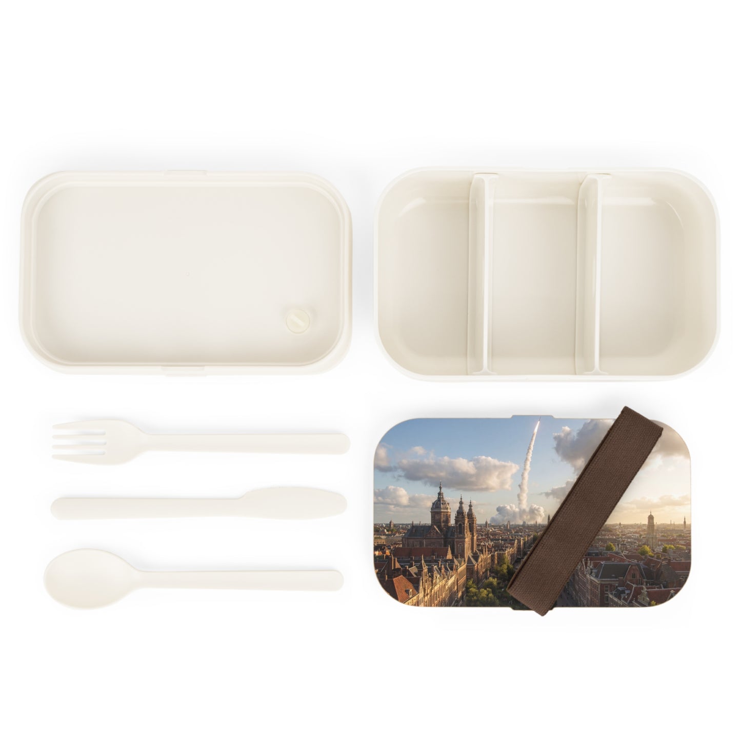 Rocket Soaring Over Amsterdam Bento Lunch Box – Dawn’s First Launch