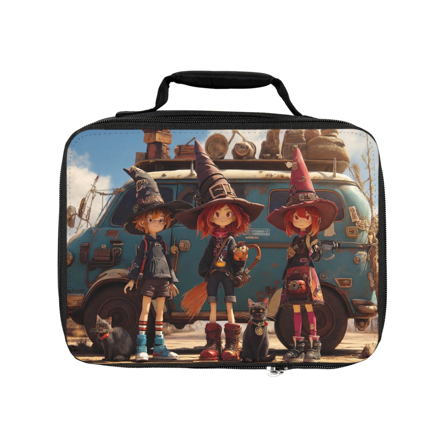 Witch Trio Roadtrip Lunch Bag – Dusty Van & Whimsical Magic Adventure