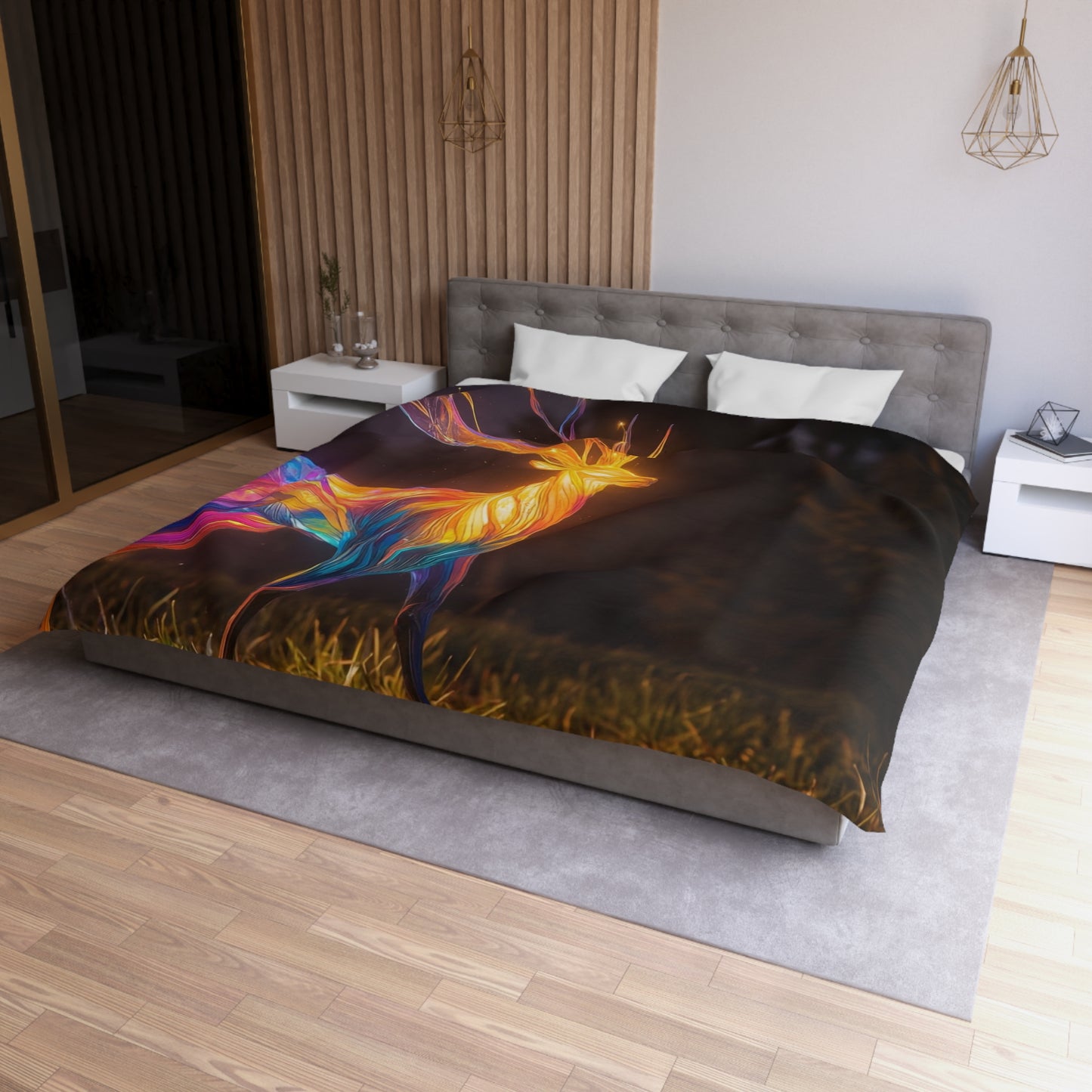 Chromatic Stag Microfiber Duvet Cover – Night Garden Luminescence