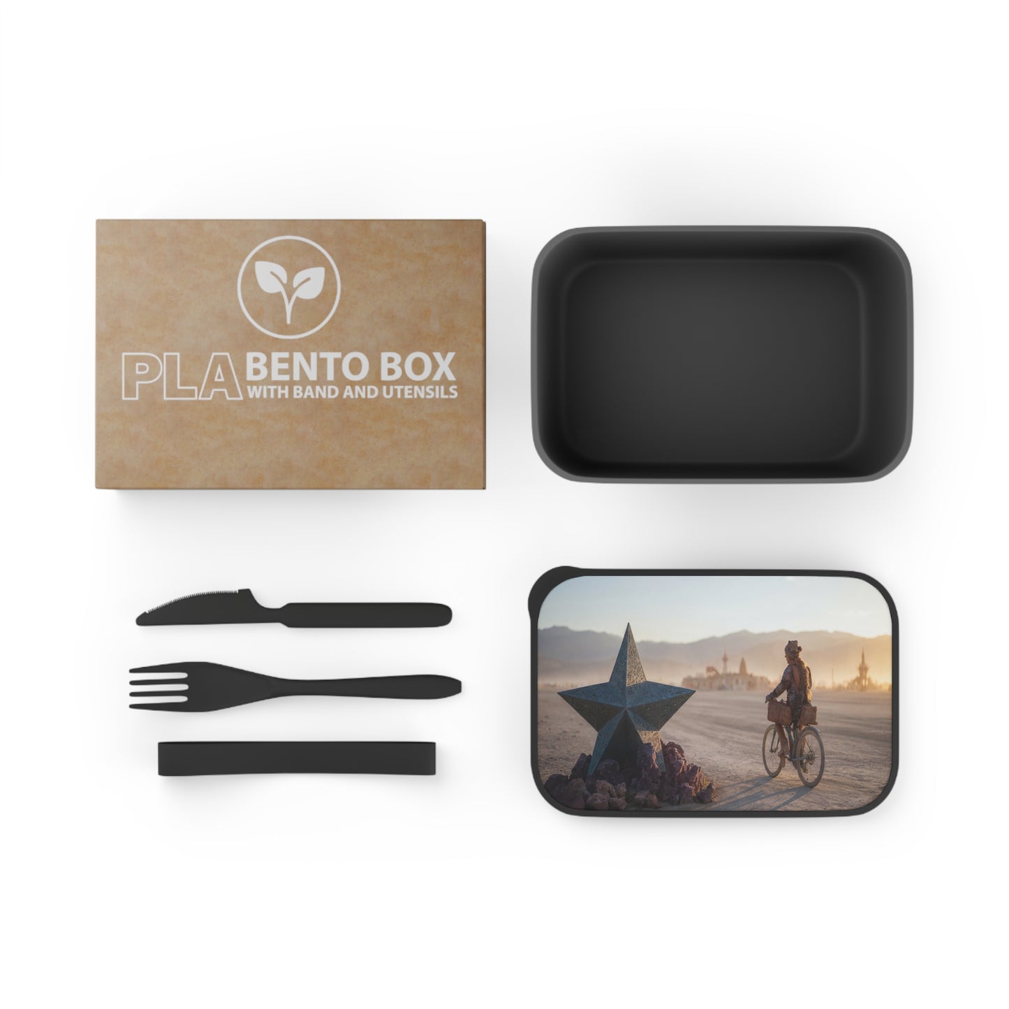 Desert Star Cyclist PLA Bento Box with Band and Utensils – Sunset Ride Through Dust and Dreams
