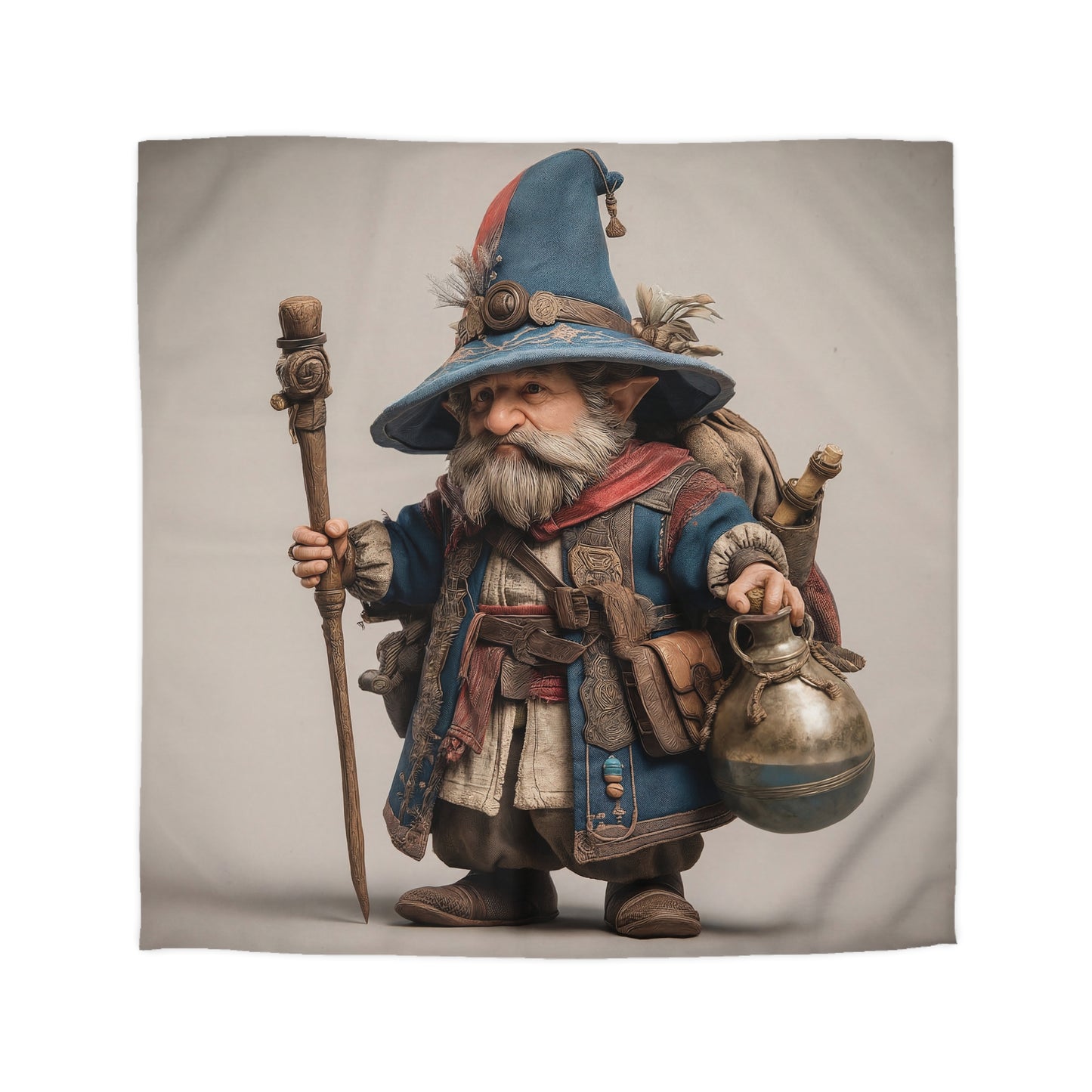 Traveling Wizard Duvet Cover – Blue Cloak and Feathered Hat Dreamscape