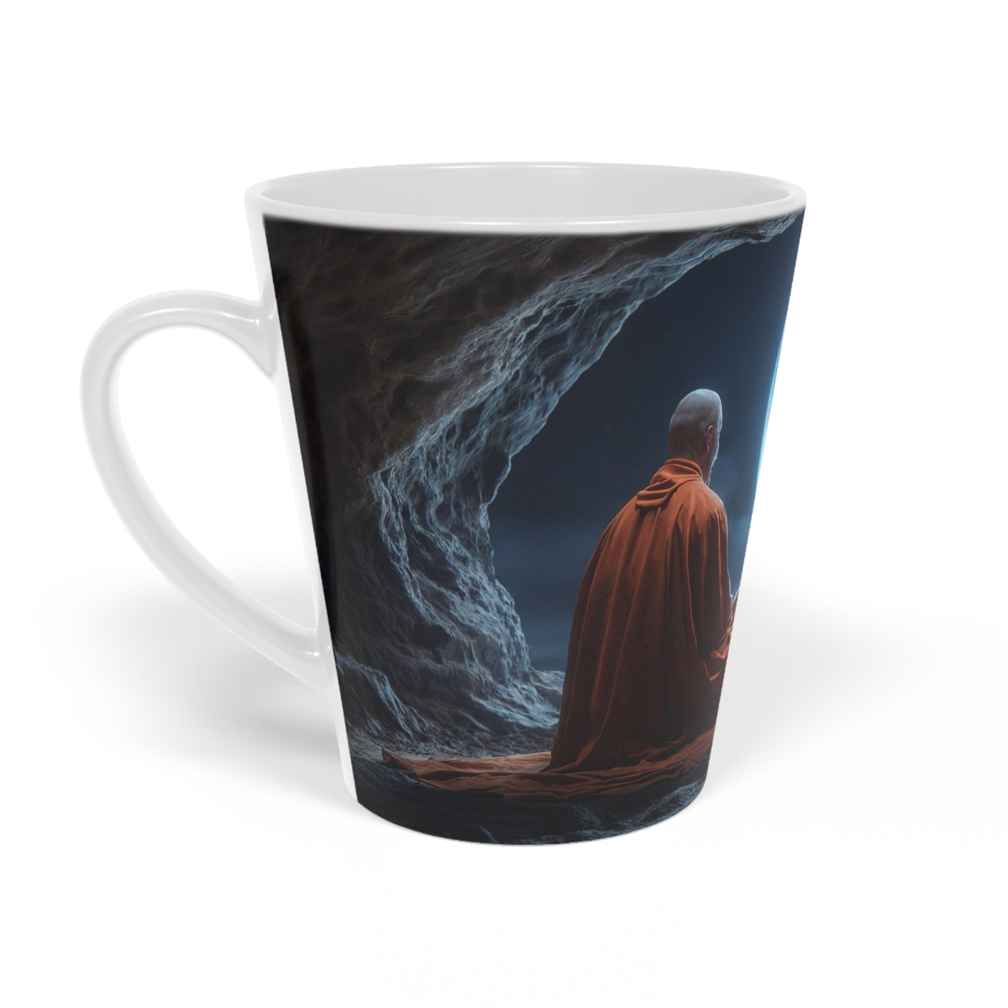 Moonlit Monk Latte Mug, 12oz – Stillness Beneath the Celestial Dome