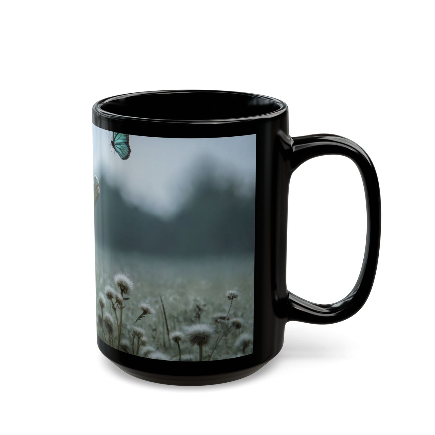 Curious Caiman Black Mug – Azure Butterfly Encounter