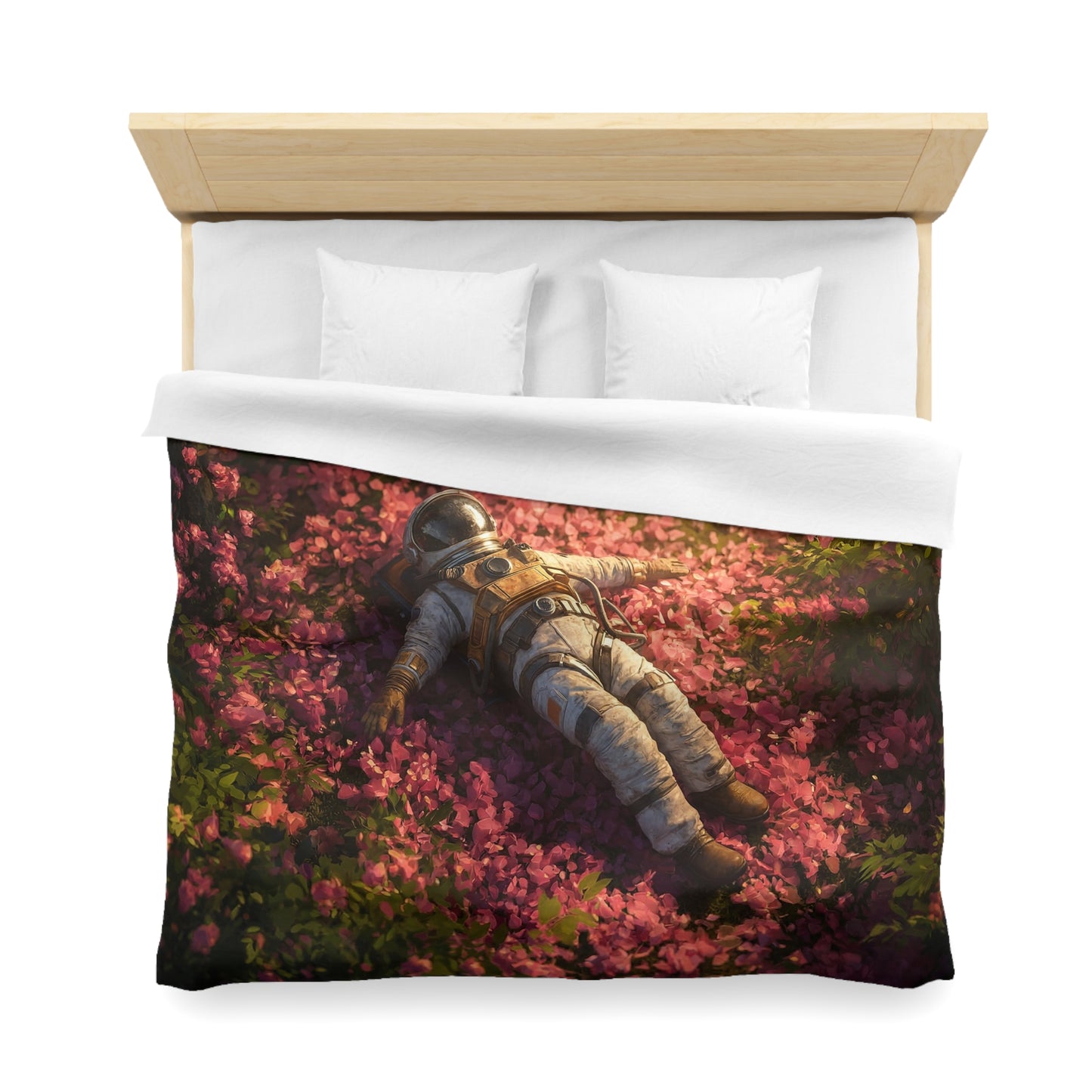 Astronaut in Bloom Microfiber Duvet Cover – Sunset Petal Sanctuary