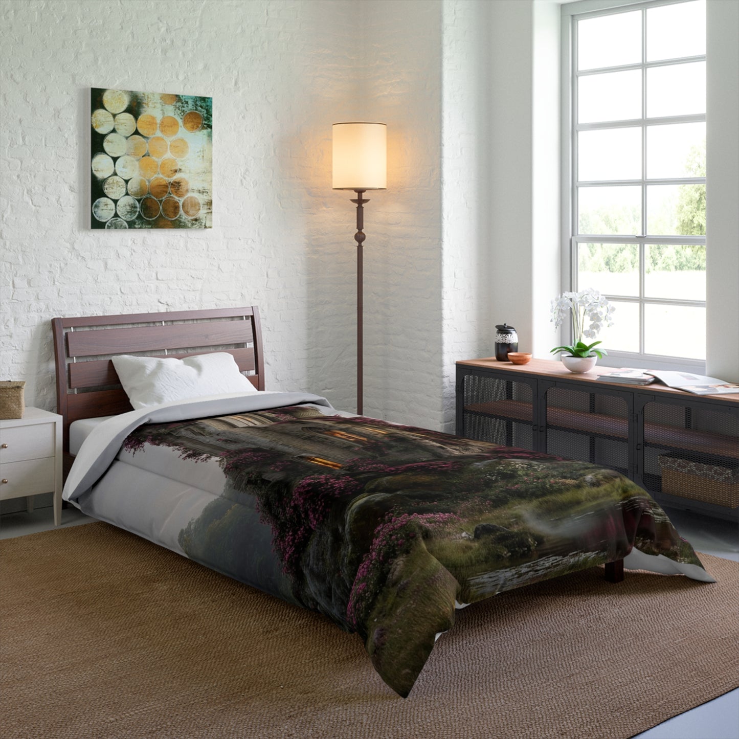 Rose-Spangled Castle Comforter – Whispering Dawn in the Wildwood