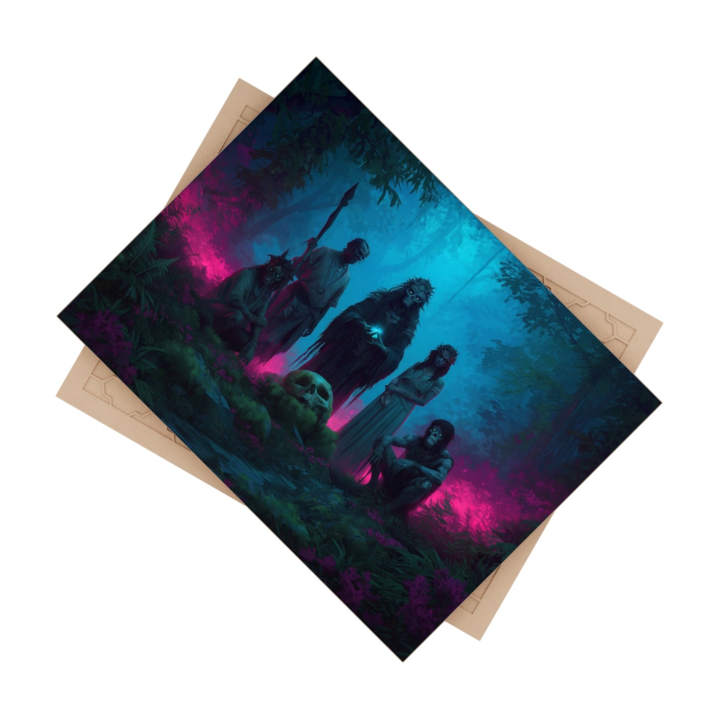 Bone Circle Forest Guardians Ceramic Photo Tile – Twilight Ceremony in Neon Veil