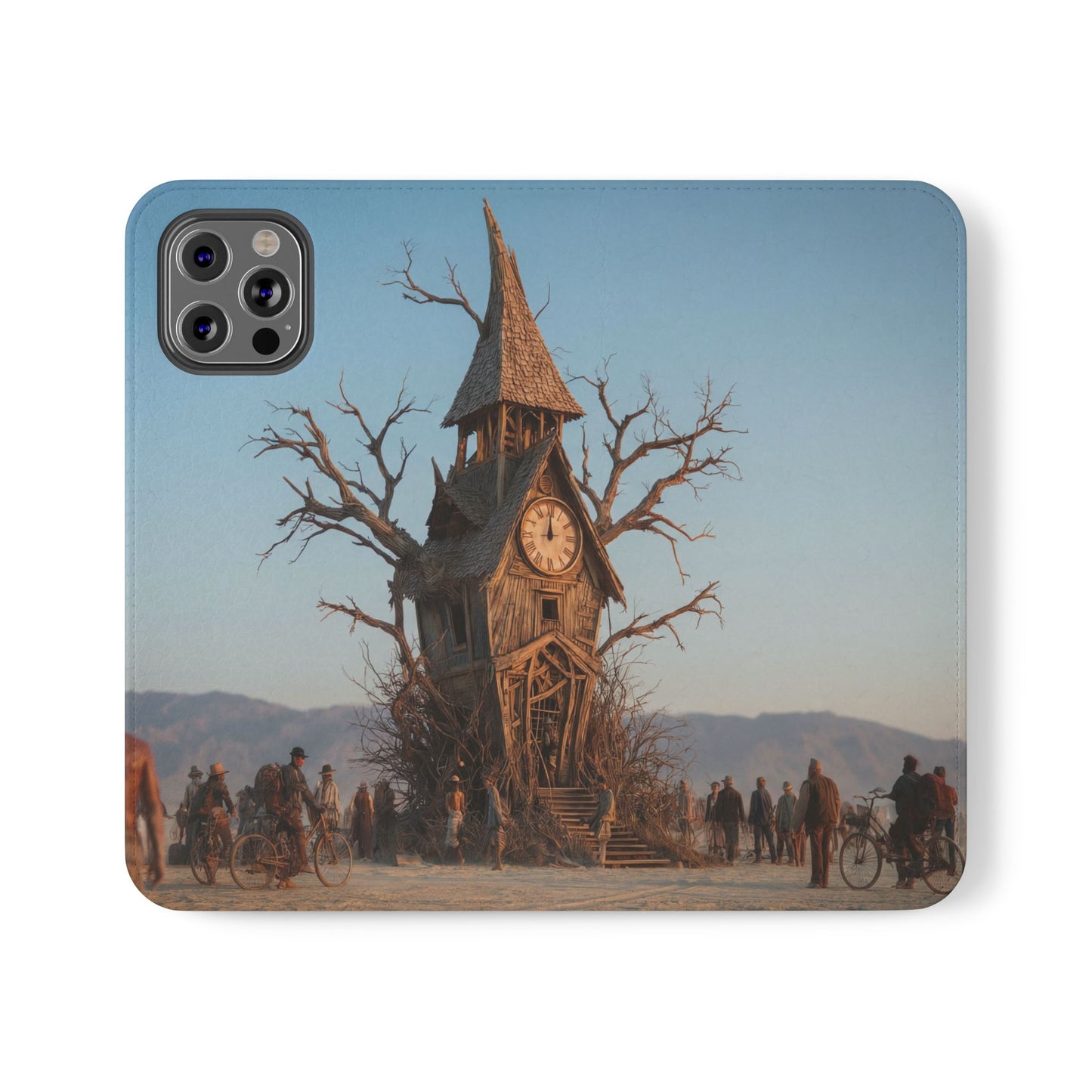 Clocktower Wanderers Flip Cases – Dusty Desert Sentinel Scene