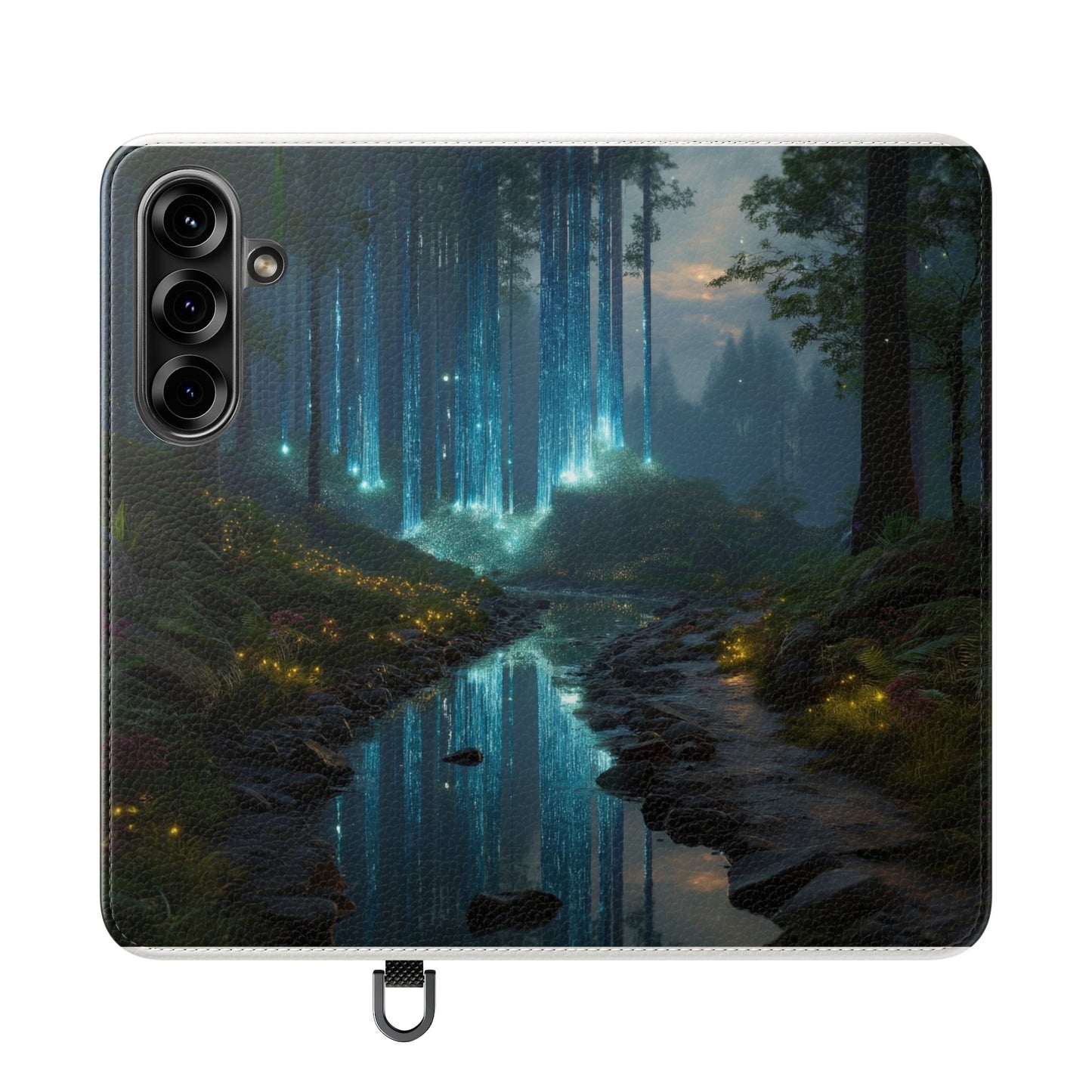 Bioluminescent Forest Flip Cases – Cyan Lightfall Stream Cover