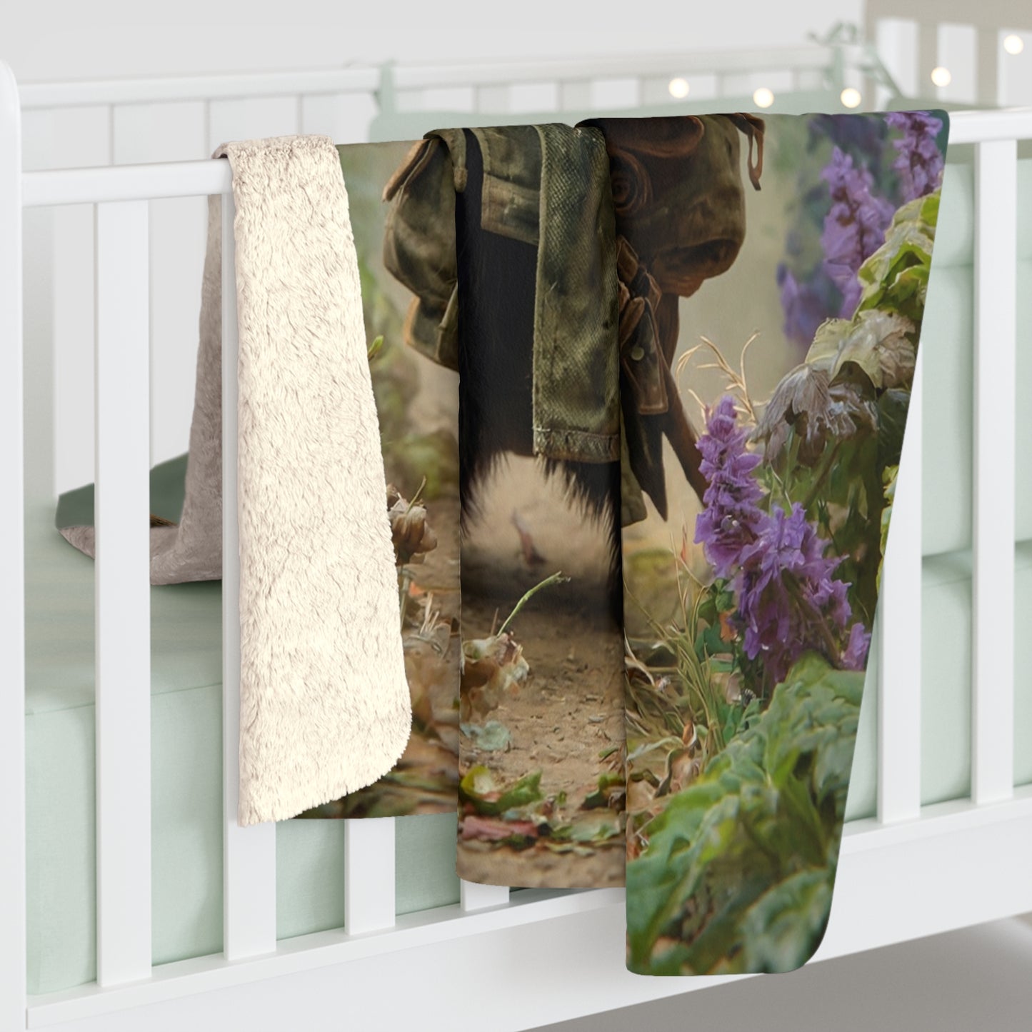 Adventurous Badger Explorer Sherpa Fleece Blanket – Mossy Trail Guardian