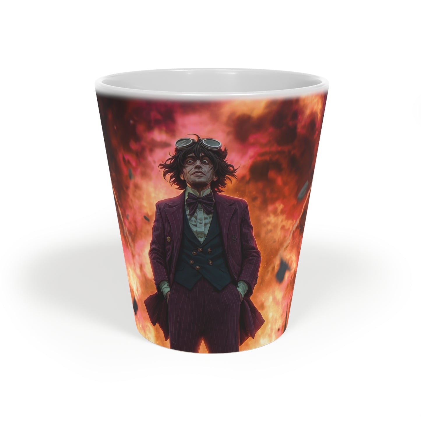 Explosive Goggles Latte Mug, 12oz – Crimson Sky Conflagration