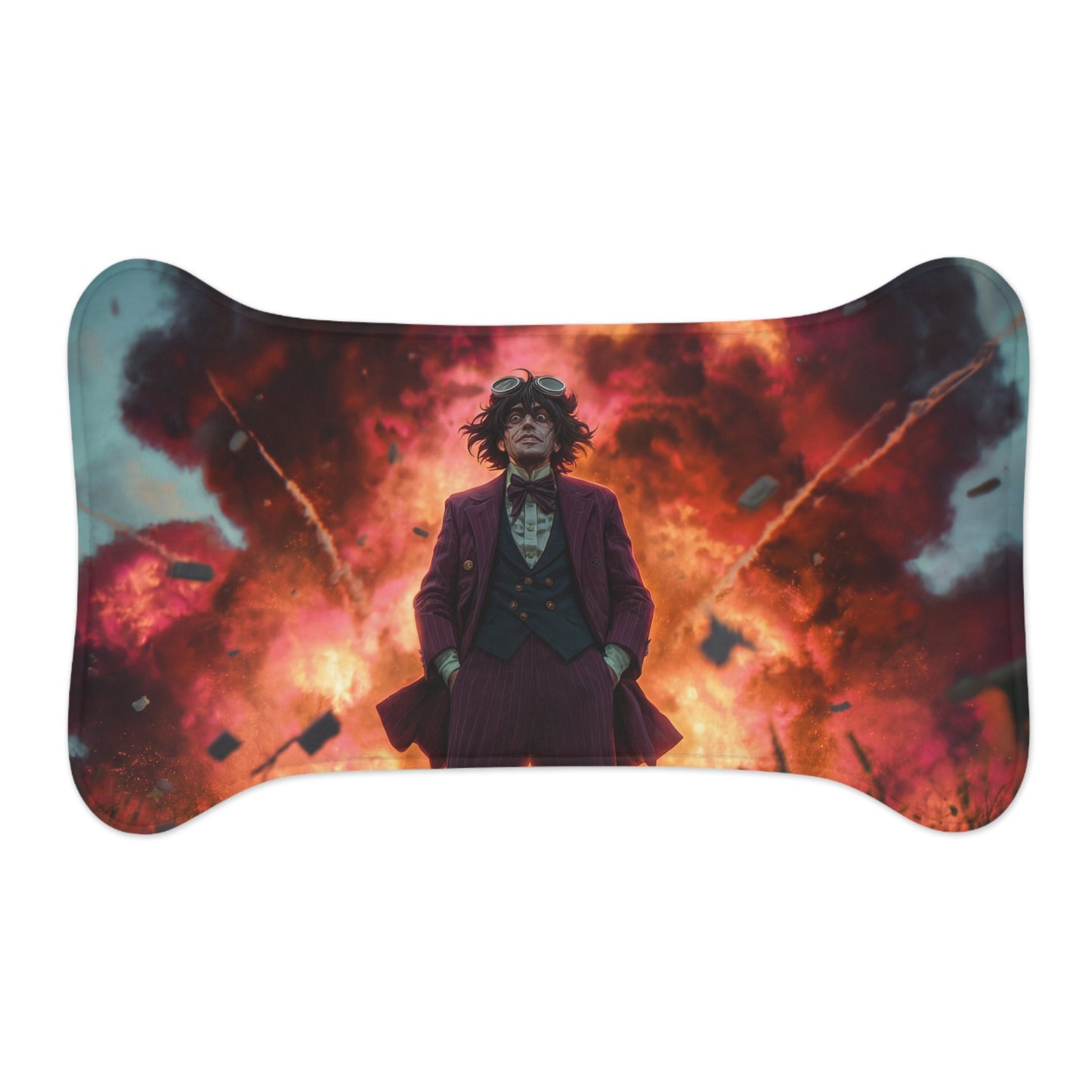 Crimson Explosion Gentleman Pet Feeding Mats – Dapper Chaos in the Grass