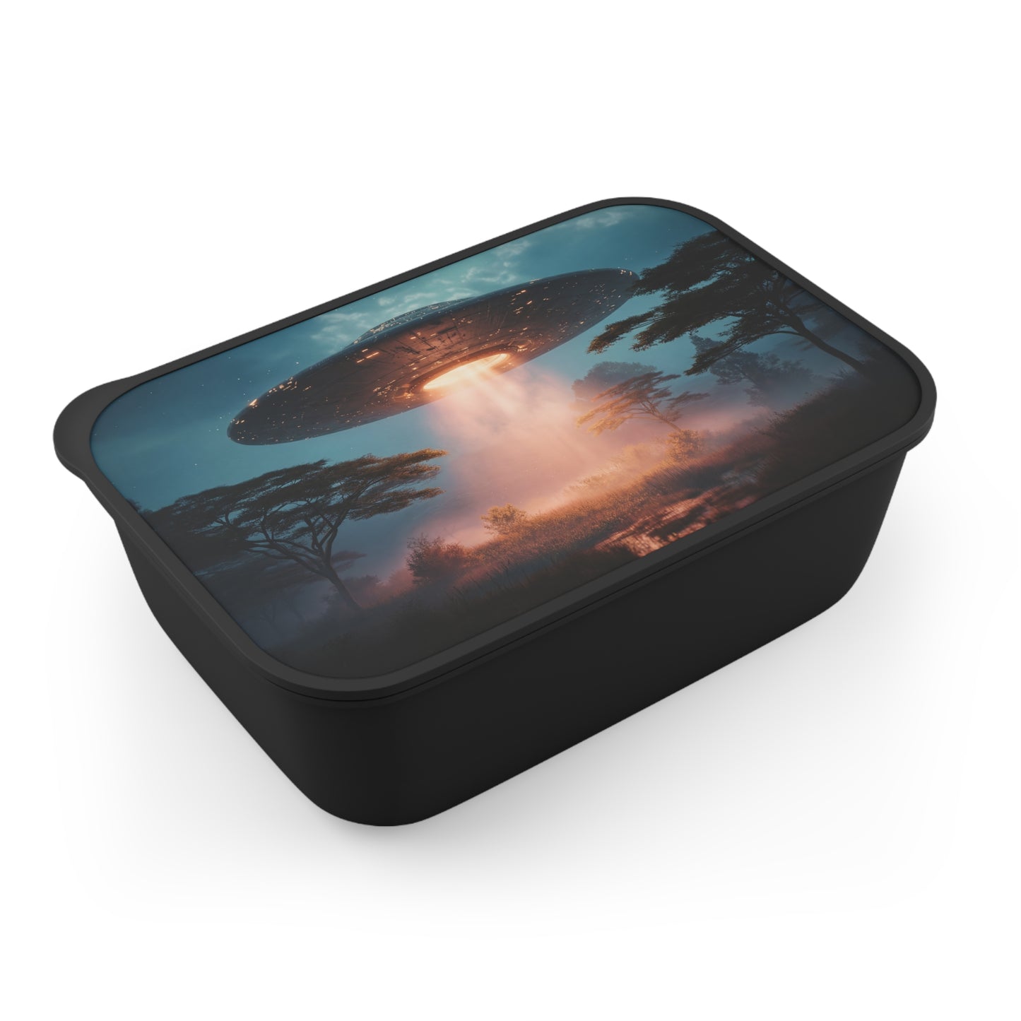 Celestial Saucer PLA Bento Box with Band and Utensils – Twilight Arrival Over Savannah
