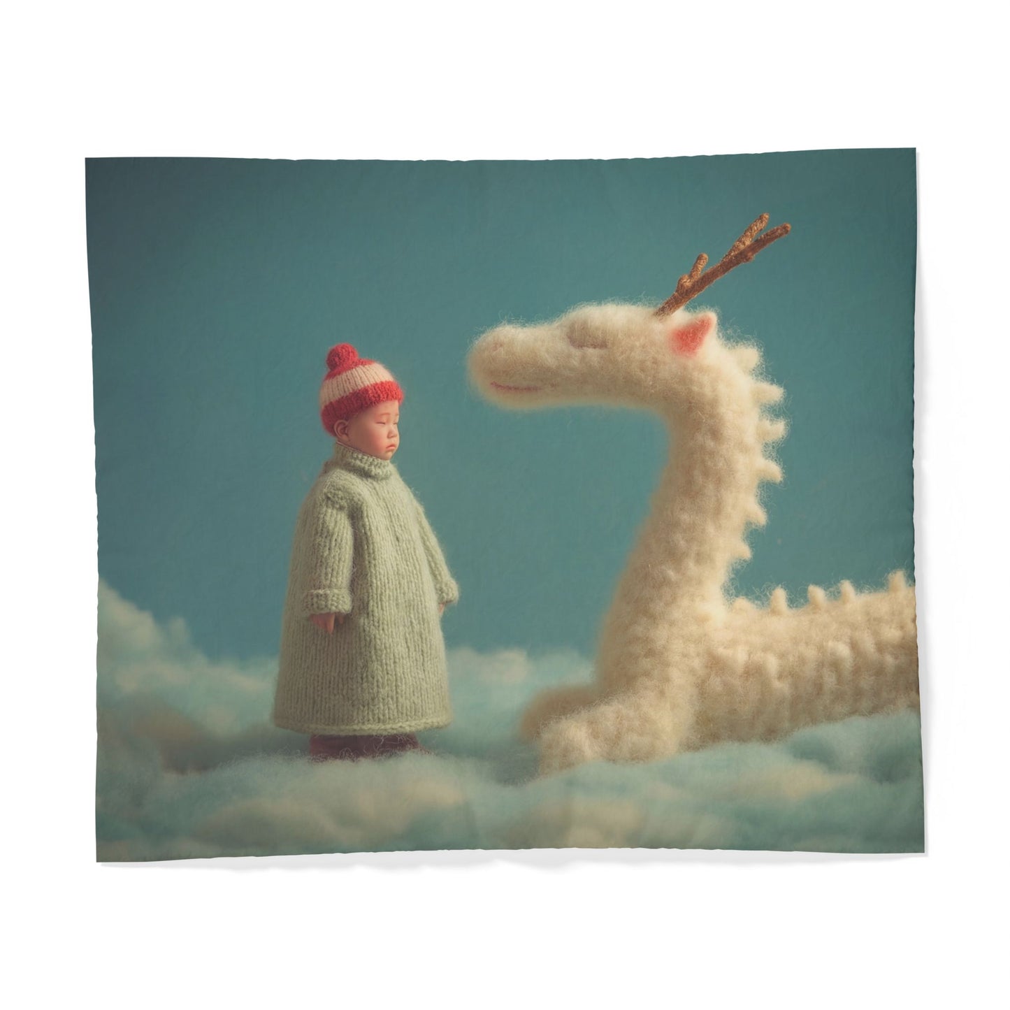 Cloud Dragon Cotton Duvet Cover – Soft Knitted Sky Dreamscape