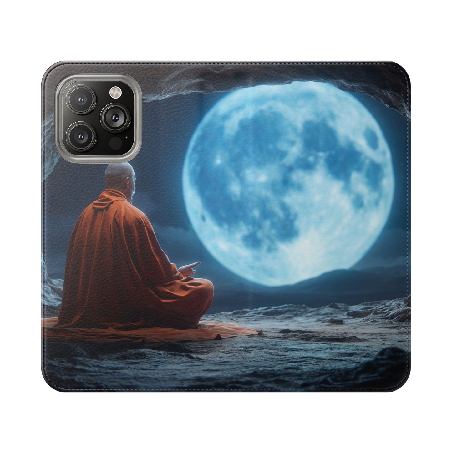 Lunar Meditation Flip Cases – Serene Monk Under Moonlight