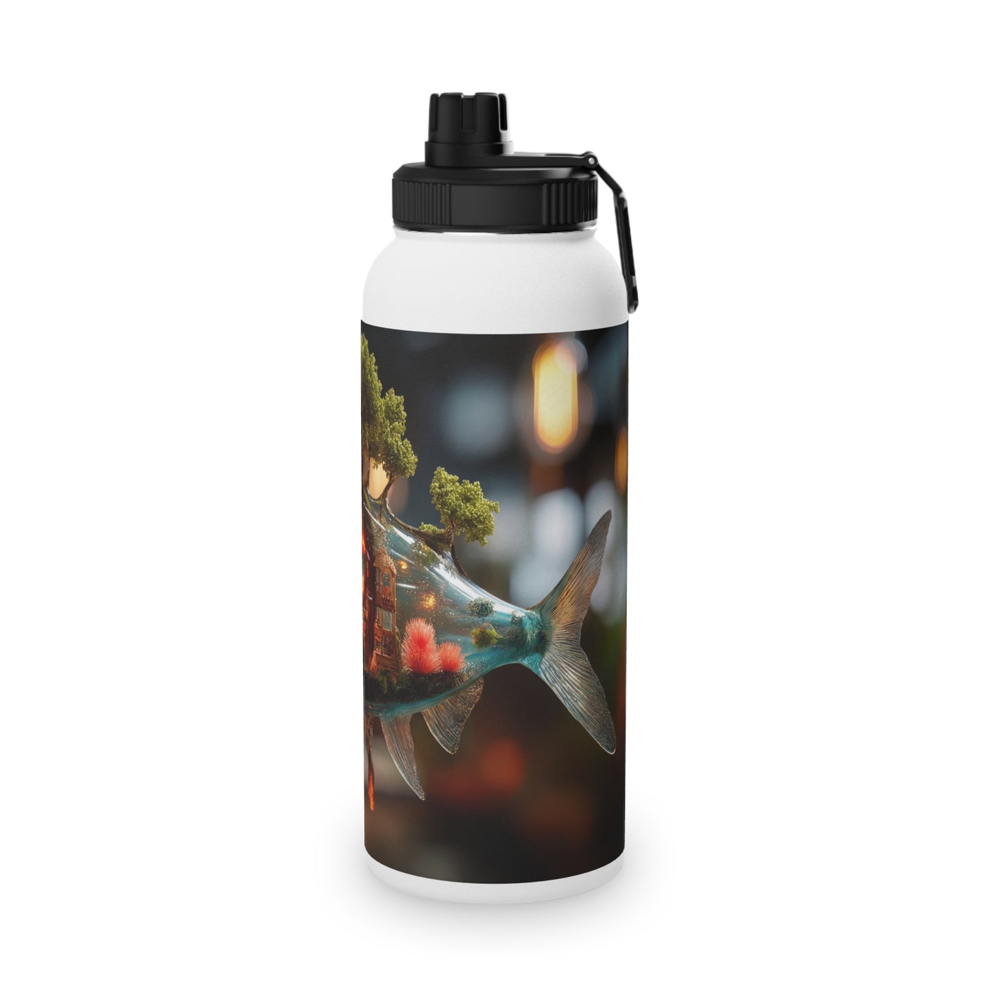 Forest Within Fish Stainless Steel Water Bottle, Sports Lid – Liquid Eden Dreamscape