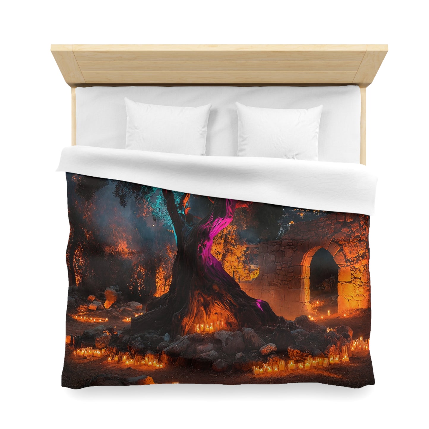 Luminescent Ancient Tree Microfiber Duvet Cover – Twilight Sanctuary Dreamscape