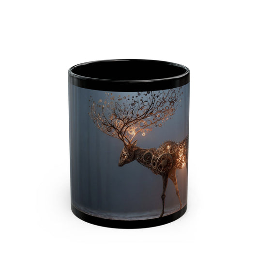 Clockwork Stag Black Mug – Luminescent Forest Mechanism
