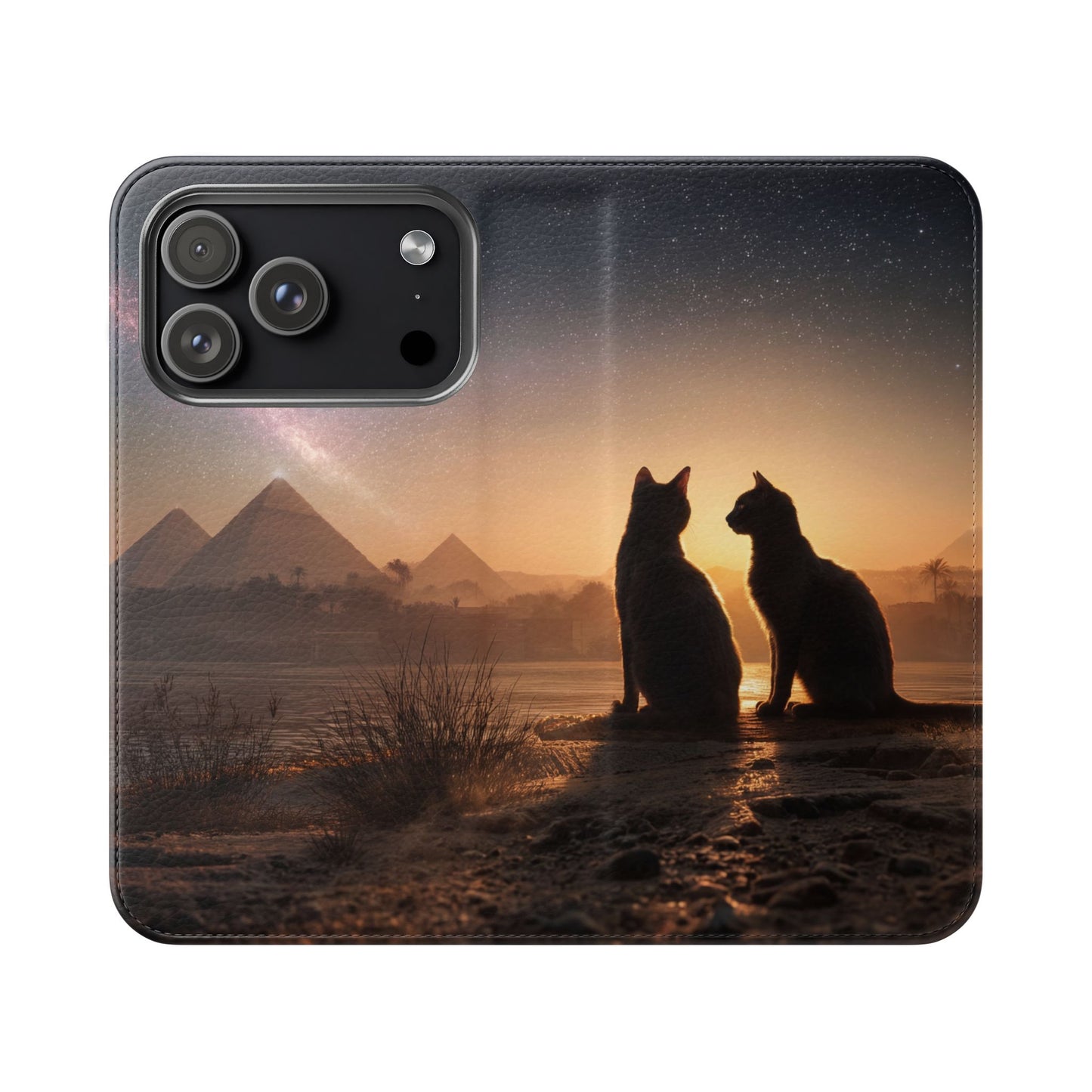 Pharaoh Cats Flip Cases – Starry Nile Guardians on the Bank