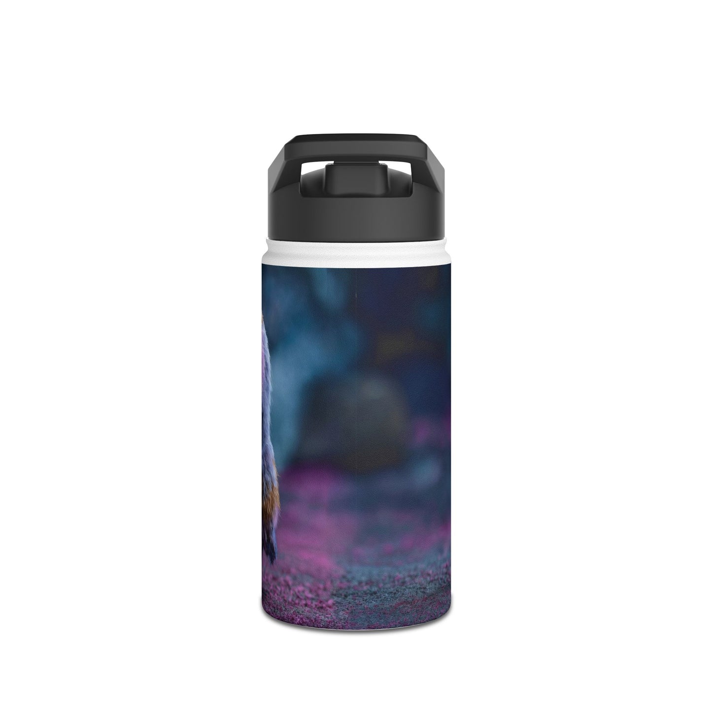 Purple Owl with Velvet Heart Stainless Steel Water Bottle, Standard Lid – Midnight Whimsy Companion