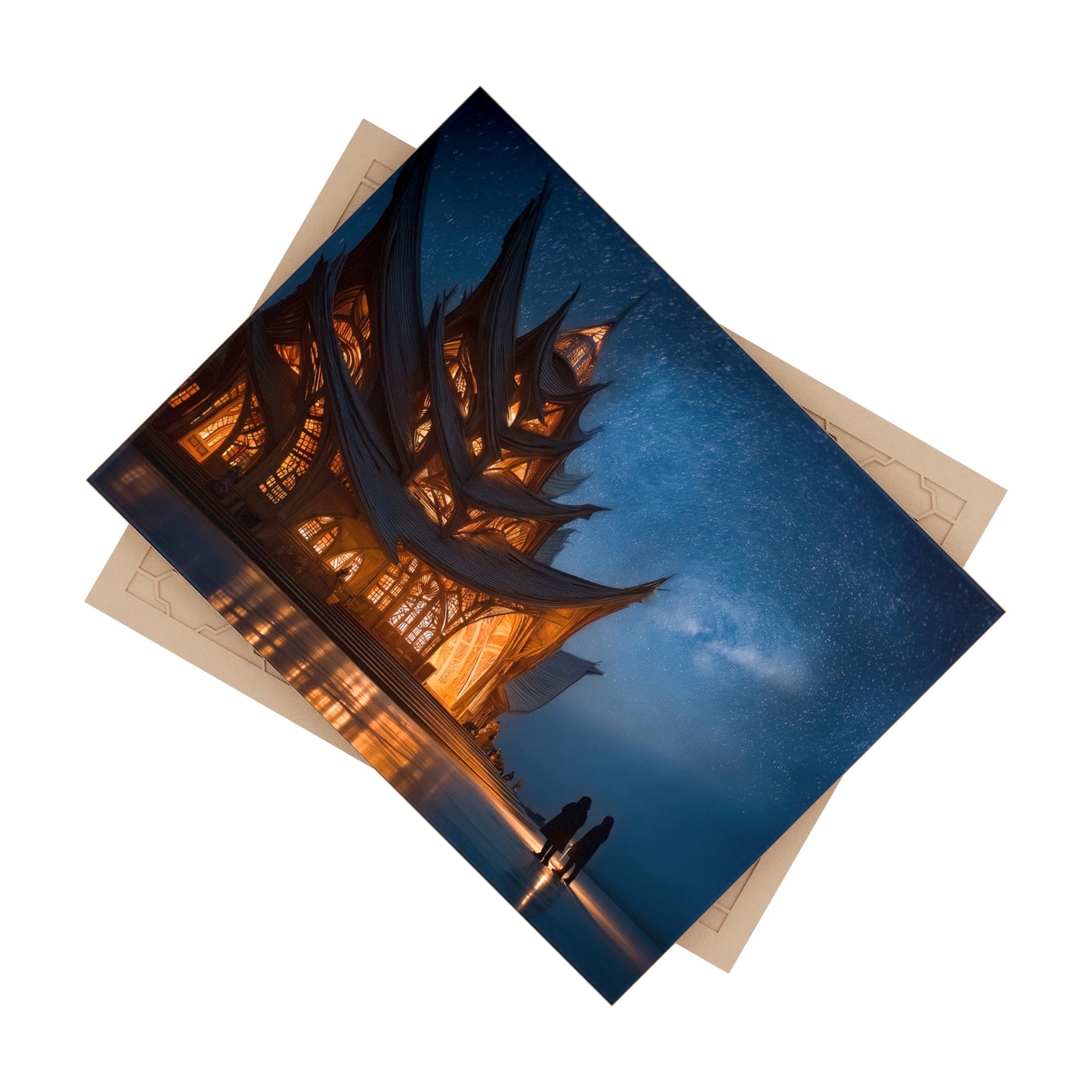 Starlit Temple Ceramic Photo Tile – Whispering Wings Under the Milky Way