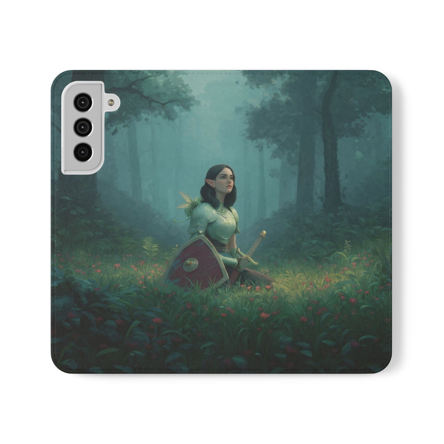 Woodland Sentinel Flip Cases – Green Knight in Misty Grove