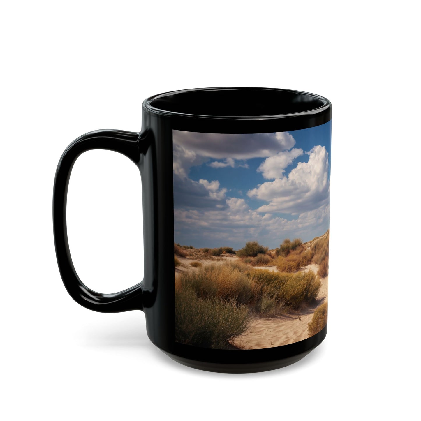 Desert Shipwreck Black Mug – Sun-Drenched Sand and Salted Skies