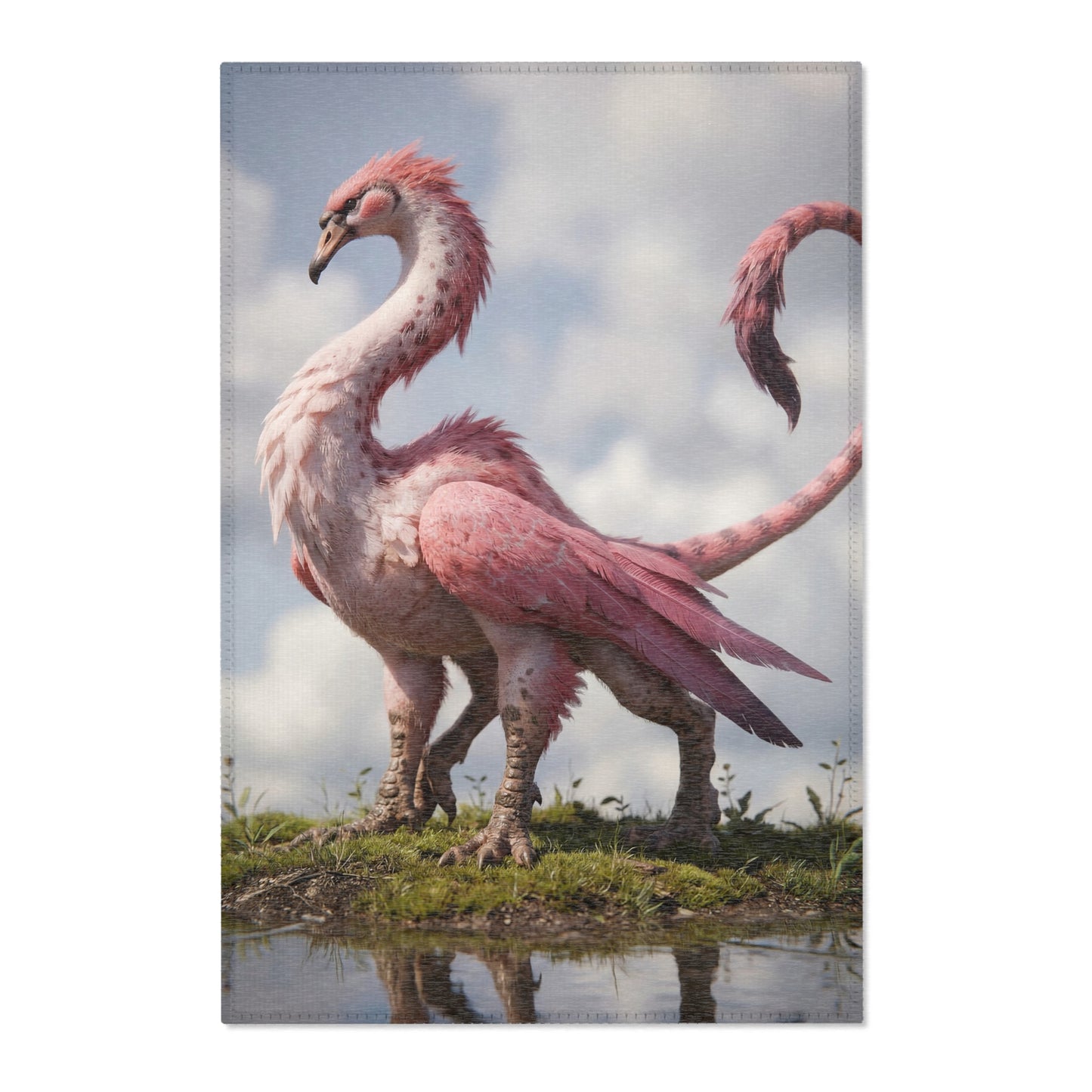 Pink Dawn Sentinel Area Rug – Soft Feathers and Curled Tail Dreamscape